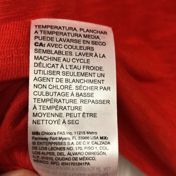 Chicos M Cotton Blend Sleeveless V-Neck Vibrant Red Hanky Style - Picture 9 of 11